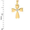 Yellow Gold Solitaire Diamond Heart Cross Pendant Necklace