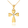 Gold Solitaire Diamond Heart Cross Charm Pendant Necklace