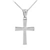 Silver Solitaire CZ-Accented Cross Pendant Necklace