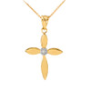 Beautiful Yellow Gold Solitaire Diamond Cross Pendant Necklace