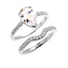 White Gold Dainty Pear Shape Cubic Zirconia Solitaire Wedding Ring Set