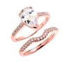 Rose Gold Dainty Pear Shape Cubic Zirconia Solitaire Wedding Ring Set