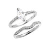 White Gold Dainty Marquise Cubic Zirconia Solitaire Wedding Ring Set