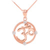 Rose Gold Roped Circle Diamond Hindu Meditation Charm Yoga "Om" (Aum) Pendant Necklace