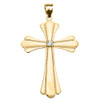 Yellow Gold Solitaire Diamond High Polish Milgrain Cross Pendant Necklace (Large)