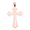 Rose Gold High Polish Milgrain Cross Pendant Necklace (Medium)