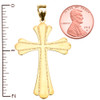 Yellow Gold High Polish Milgrain Cross Pendant Necklace (Large)