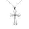 White Gold Solitaire Cubic Zirconia High Polish Milgrain Cross Pendant Necklace