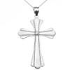 Sterling Silver Solitaire Cubic Zirconia High Polish Milgrain Cross Pendant Necklace (Large)