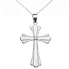 Sterling Silver Solitaire Cubic Zirconia High Polish Milgrain Cross Pendant Necklace (Medium)