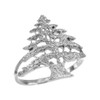 White Gold Textured Band Lebanese Cedar Tree Women's Ring