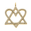 14k Yellow Gold Star of David Love Heart Diamond Pendant Necklace