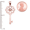 Rose Gold Solitaire Diamond Flower Key Pendant Necklace