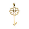 Yellow Gold Solitaire Cubic Zirconia Flower Key Pendant Necklace