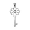 White Gold Solitaire Cubic Zirconia Flower Key Pendant Necklace