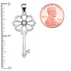 Sterling Silver Solitaire Diamond Flower Key Pendant Necklace