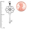 Sterling Silver Solitaire Cubic Zirconia Flower Key Pendant Necklace
