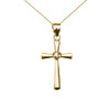 Yellow Gold Solitaire Diamond Heart  Cross Pendant Necklace