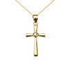 Yellow Gold Solitaire Cubic Zirconia Heart  Cross Pendant Necklace