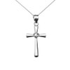 Sterling Silver Solitaire Diamond Heart  Cross Pendant Necklace