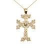 Yellow Gold Armenian Cross Solitaire Diamond Pendant Necklace