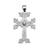 White Gold Armenian Cross Solitaire Diamond Pendant Necklace