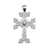 Sterling Silver Armenian Cross Solitaire Diamond Pendant Necklace