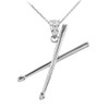 White Gold 3D Drum Sticks Pendant Necklace