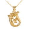 Gold Textured Fairytale Mermaid Pendant Necklace
