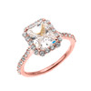 Rose Gold Dainty 2 Carat Emerald Cut CZ Halo Solitaire Ring
