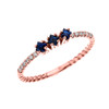 Rose Gold Dainty Three Stone Sapphire and Diamond Rope Design Engagement/Stackable Ring