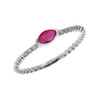 White Gold Dainty Solitaire Marquise Ruby and Diamond Rope Design Engagement/Proposal/Stackable Ring