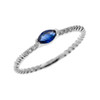 White Gold Dainty Solitaire Marquise Sapphire and Diamond Rope Design Engagement/Proposal/Stackable Ring