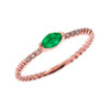 Rose Gold Dainty Solitaire Marquise Lab Created Emerald and Diamond Rope Design Engagement/Proposal/Stackable Ring