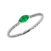 White Gold Dainty Solitaire Marquise Lab Created Emerald and Diamond Rope Design Engagement/Proposal/Stackable Ring