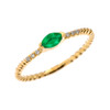Yellow Gold Dainty Solitaire Marquise Lab Created Emerald and Diamond Rope Design Engagement/Proposal/Stackable Ring