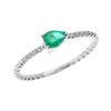 White Gold Dainty Solitaire Pear Shape Lab Created Emerald and Diamond Rope Design Engagement/Proposal/Stackable Ring