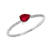 White Gold Dainty Solitaire Pear Shape Ruby and Diamond Rope Design Engagement/Proposal/Stackable Ring