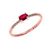 Rose Gold Dainty Solitaire Oval Ruby and Diamond Rope Design Engagement/Proposal/Stackable Ring