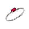 White Gold Dainty Solitaire Oval Ruby and Diamond Rope Design Engagement/Proposal/Stackable Ring