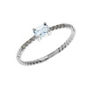 White Gold Dainty Solitaire Oval Aquamarine and Diamond Rope Design Engagement/Proposal/Stackable Ring