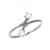 White Gold Dainty Two Stone Aquamarine and Diamond Rope Design Promise Ring