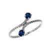 White Gold Dainty Two Stone Sapphire and Diamond Rope Design Promise Ring