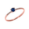Rose Gold Dainty Solitaire Sapphire and Diamond Rope Design Engagement/Proposal/Stackable Ring