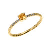 Yellow Gold Dainty Solitaire Citrine and Diamond Rope Design Engagement/Proposal/Stackable Ring