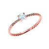 Rose Gold Dainty Solitaire Aquamarine and Diamond Rope Design Engagement/Proposal/Stackable Ring