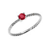 White Gold Dainty Solitaire Ruby and Diamond Rope Design Engagement/Proposal/Stackable Ring