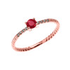 Rose Gold Dainty Solitaire Ruby and Diamond Rope Design Engagement/Proposal/Stackable Ring