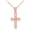 Rose Gold Open Hearts Cross Charm Pendant Necklace