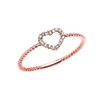 Rose Gold Dainty Open Heart Diamond Rope Design Promise/Stackable Ring